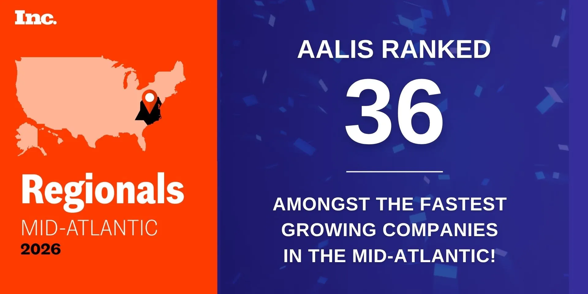 Aalis ranks #36 on the 2026 Inc. 5000 Regionals: Mid-Atlantic